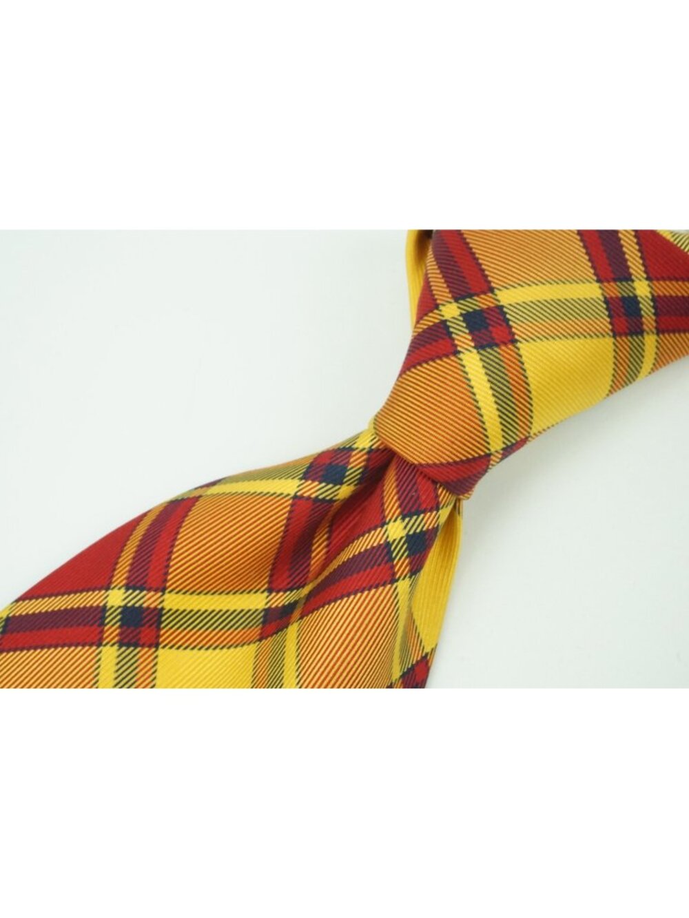 Etro M/ilano Yellow Orange Cherry Red Tartan Plaid Silk Tie
